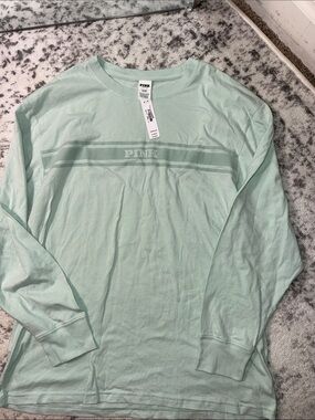 PINK Victoria's Secret Mint Long Sleeve Logo Tee
